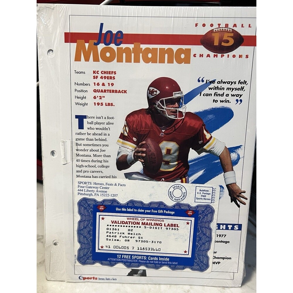 Sports Heroes Michael Jordan Joe Montana 12 Page Set New Sealed Vintage NBA NFL